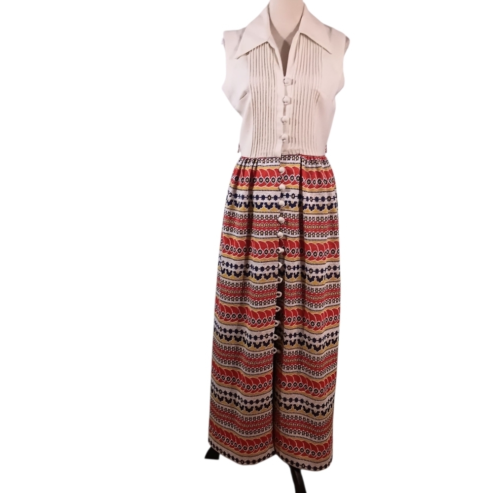 Plw Vintage Unique Colorful Button Front Sleeveless Maxi Dress